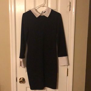 Venus Black Sheath Fitted Dress White Collar/Cuff